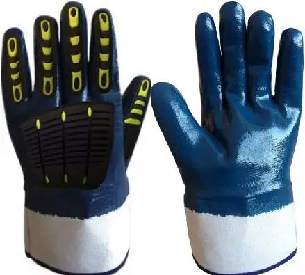 Par de Guantes de Algodón con baño de Nitrilo pesado azul, Anti golpes N°10, IRAM 3607