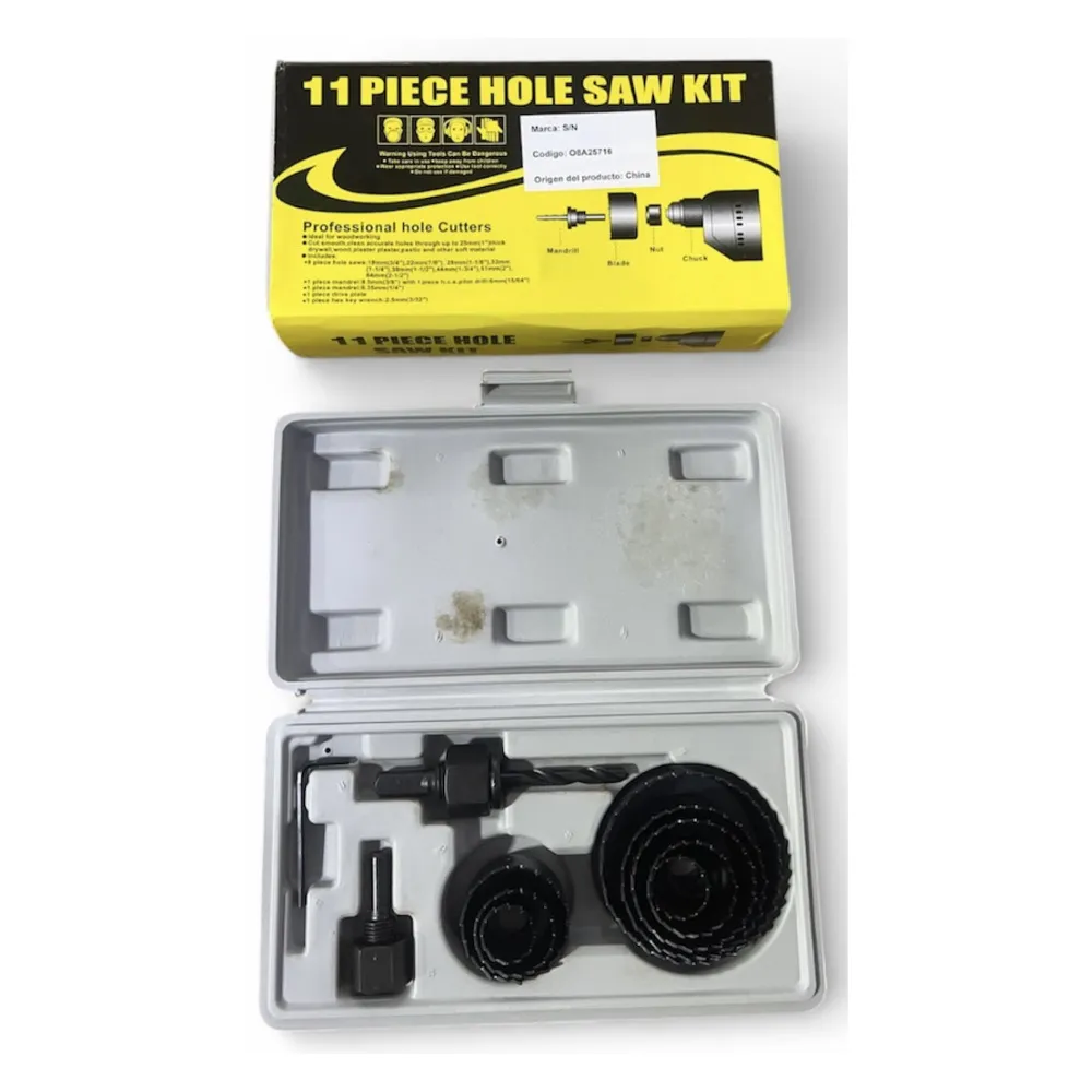 Sierras Copa para Madera (en Set) Medidas: 19, 22, 29, 32, 38, 44, 51 y 64mm "11 Pieces Hole Saw Kit"