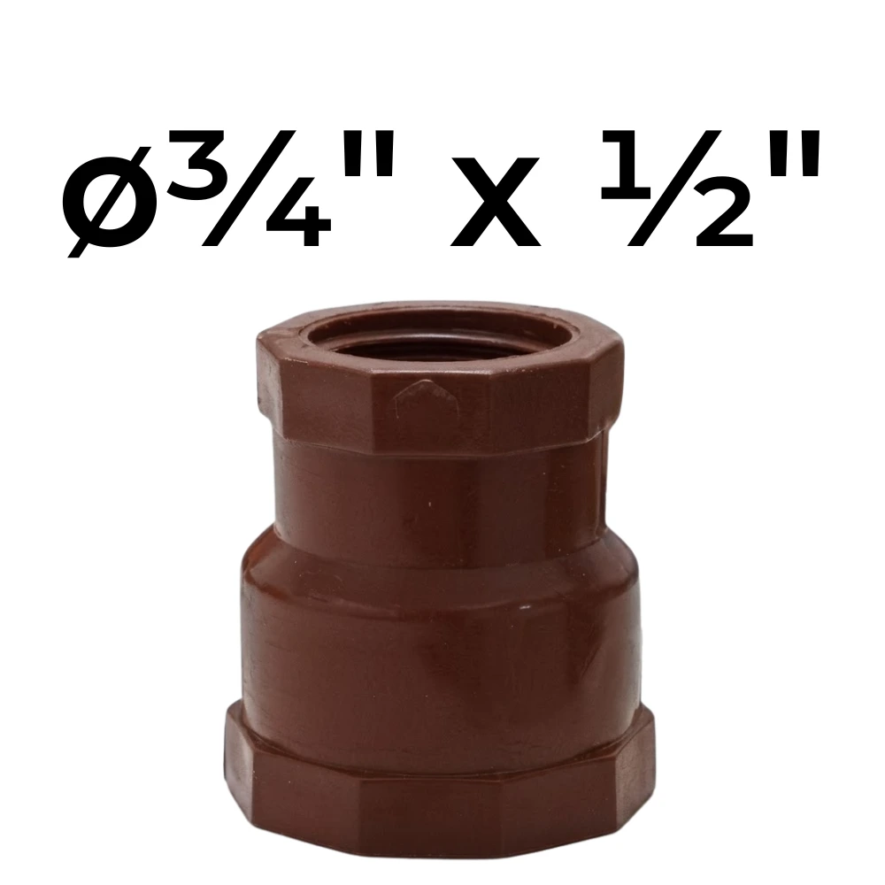 Cupla  HH  ø¾" x ½" Reducción -Polipropileno Roscado