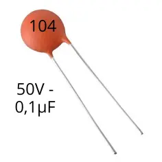 [40~CC0.1X50] Capacitor cerámico 0,1µF (100nF) - 50V - Cod: 104 (condensador)