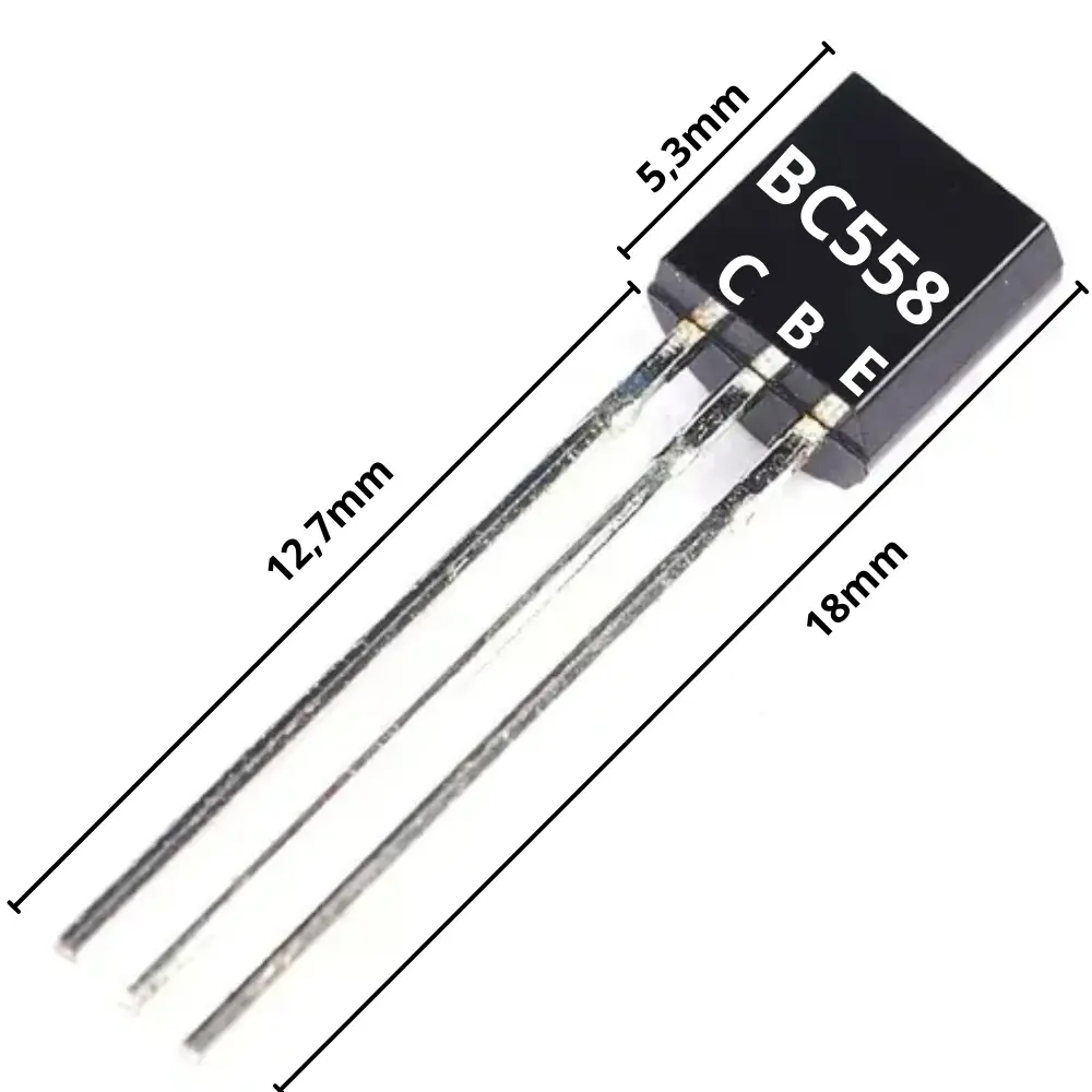 Regulador de tensión NPN BC558 con encapsulado TO-92