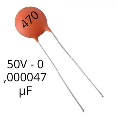 Capacitor cerámico 0.000047uF (47pF) - 50V - Cod: 470 (condensador)