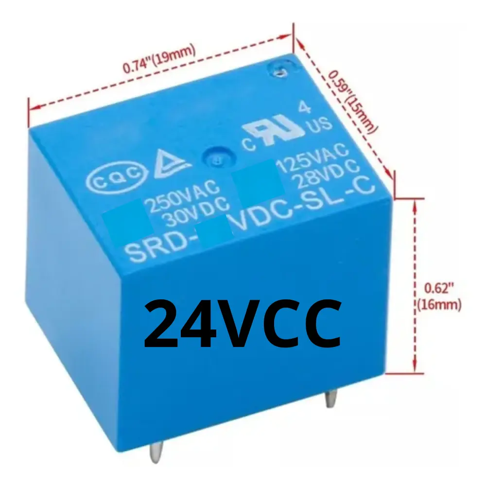 Mini relé (relay) simple inversor de 24VDC - 20A