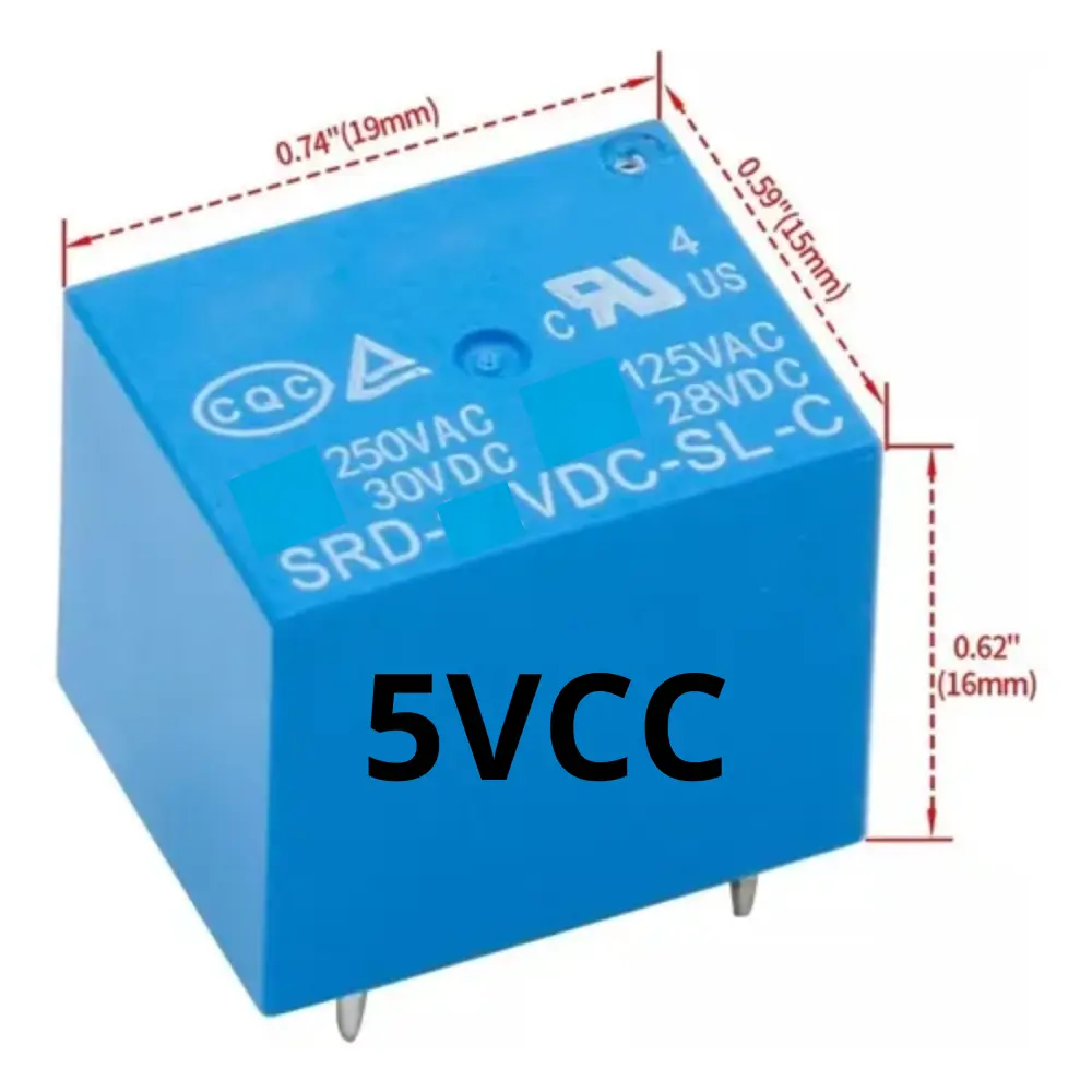 Mini relé (relay) simple inversor de 5VDC - 20A