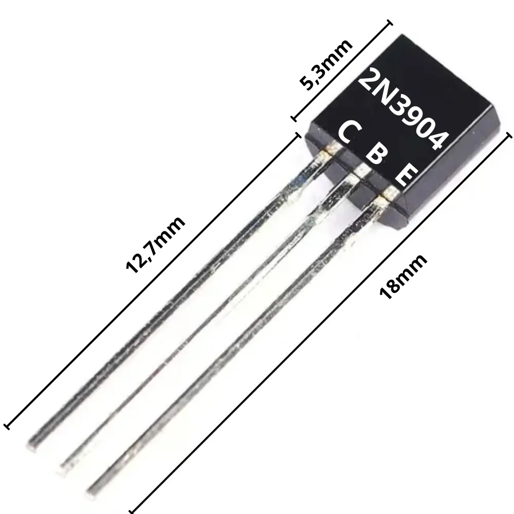 Transistor NPN 2N3904 con encapsulado TO-92