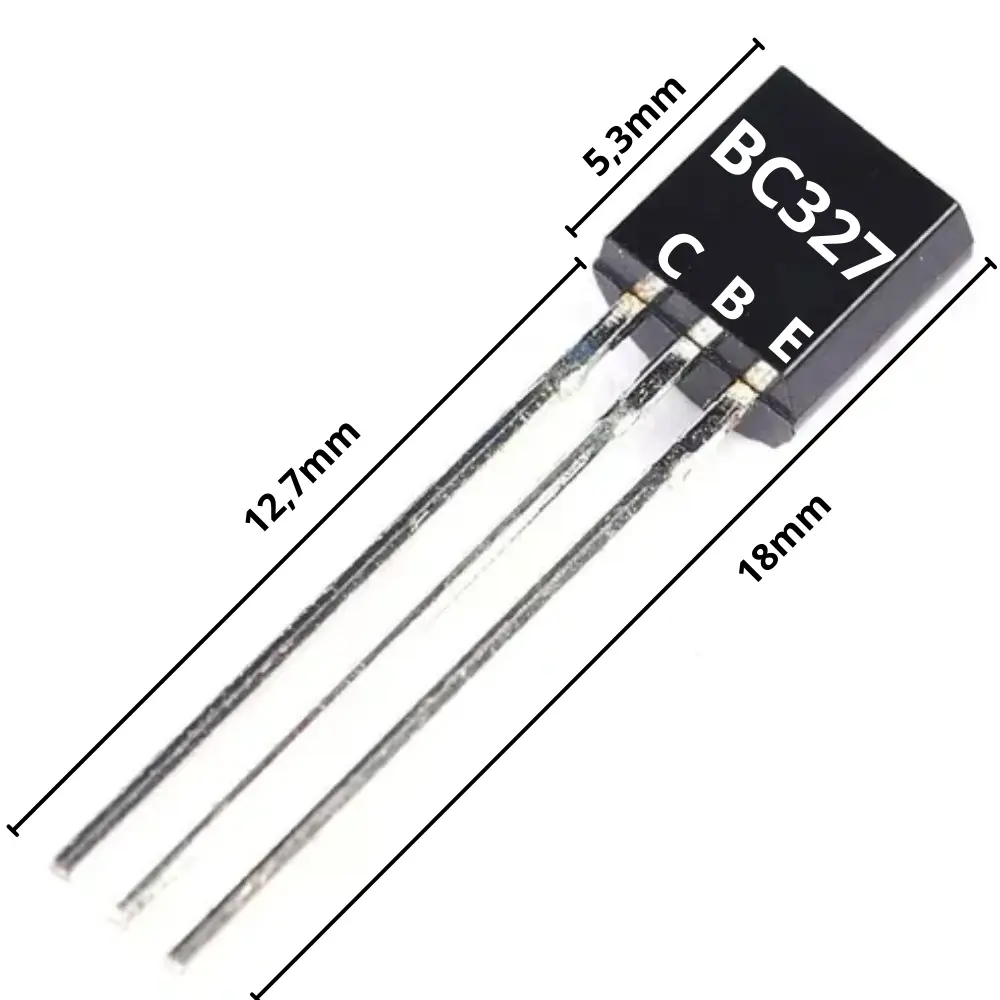 Transistor NPN BC327 con encapsulado TO-92