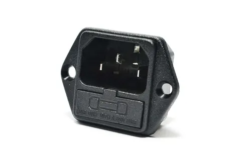 Conector de alimentación macho + portafusible 220V y 10A