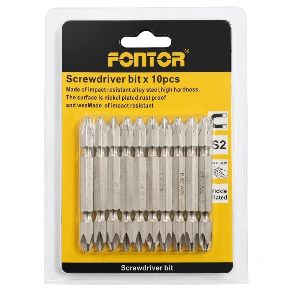 Set de 10 Puntas Imantadas para Atornillador Doble PH2 AA x 65mm "Fontor" HSD0165