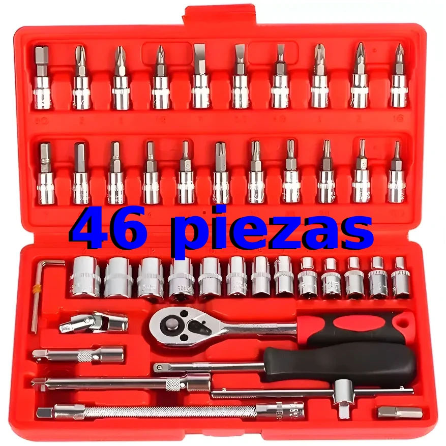 Set Juego Tubos Bocallave Kit 46 piezas Encastre ¼" Herramientas Caja Roja