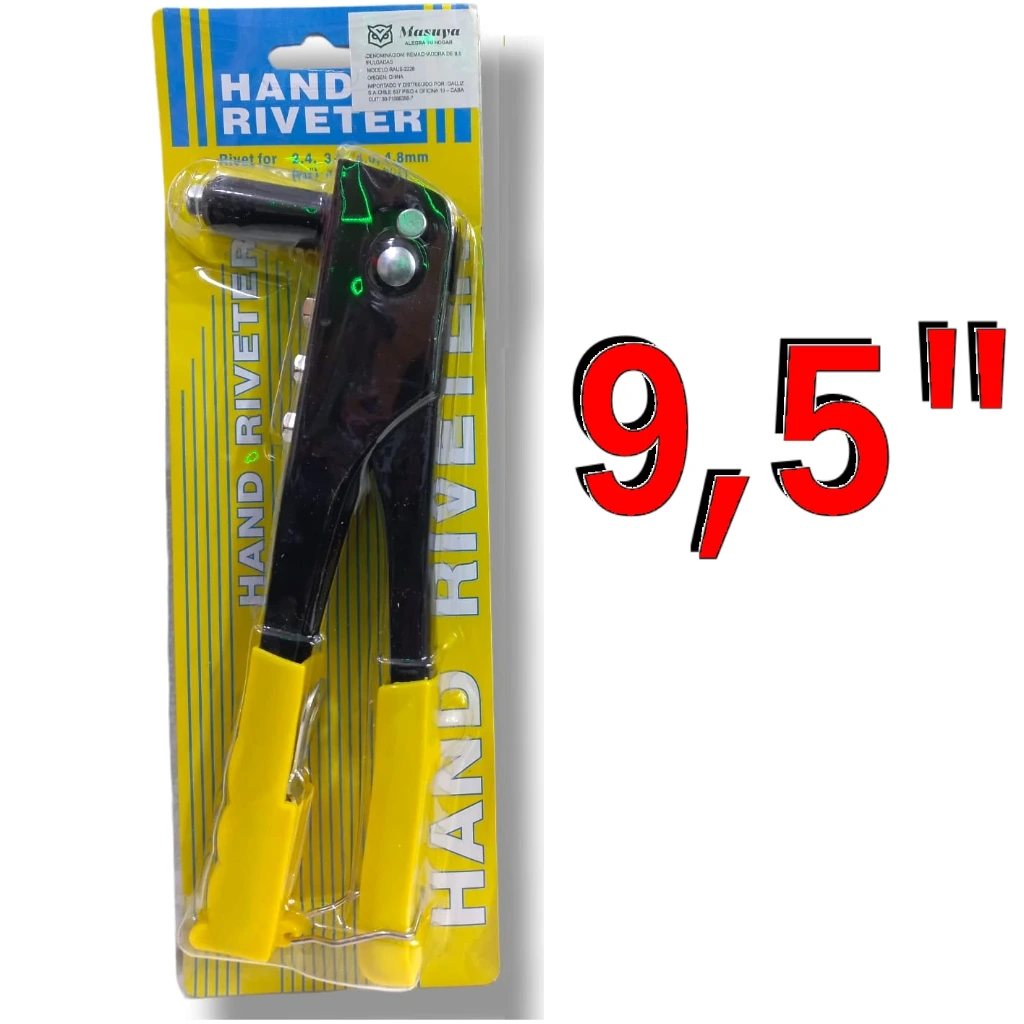 Remachadora Pop Manual Económica 9,5" 242mm con 4 Boquillas "Hand Riveter"