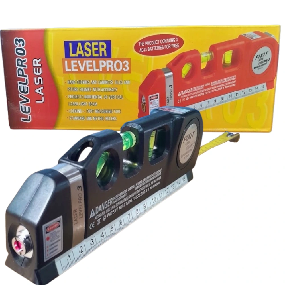 Nivel con Laser y Cinta Métrica 2,5m "Fixit" LevelPro3 (incluye pilas)