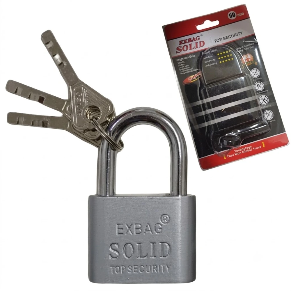 Candado Plateado 50mm con 4 llaves "Exbag Solid"