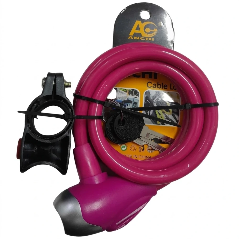 Candado con Linga Fluo para Atar Bicicletas y Motos ø12mm x 1,15 Metros (An-241) Y (Vs-851)